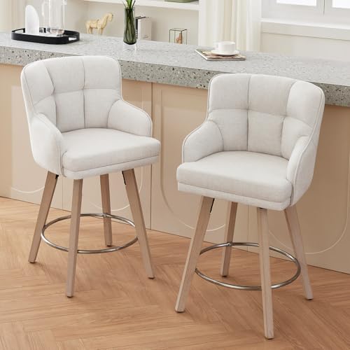 360° Swivel Counter Height Bar Stools with Back, 26-Inch Set of 2