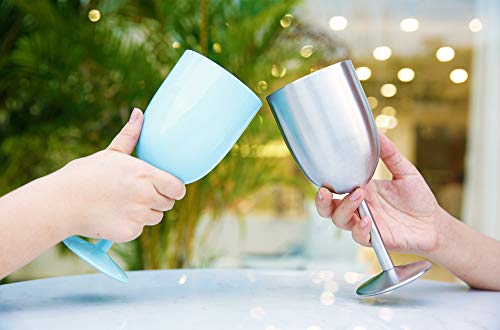 AMZUShome 10 oz Light Blue Stainless Steel Wine T tumbler with lid & straw, double walled