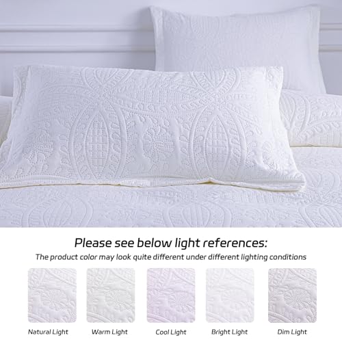 SheRest Queen Quilt Bedding Set - 3-Piece Lightweight White Coverlet