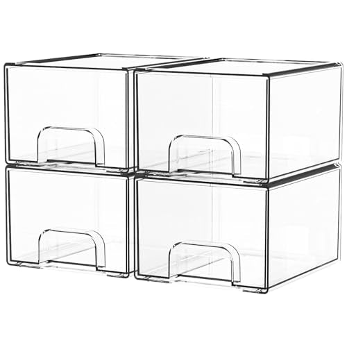 Yieach 4 Pack Clear Stackable Acrylic Storage Drawers 4.4'' Tall - Multi-Purpose Organizer