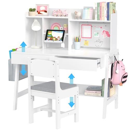 Height Adjustable Kids Study Desk and Padded Chair Set with Storage