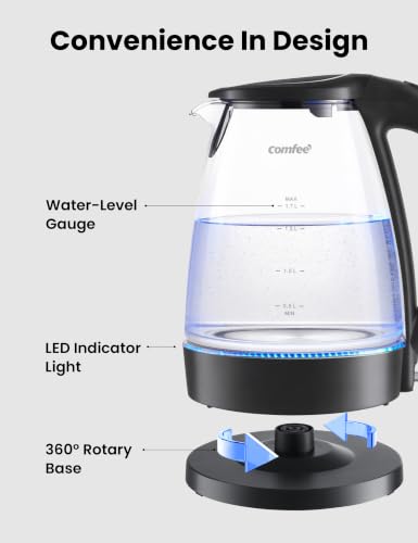 1.7L Glass Electric Kettle, 1500W Fast Boil Tea Kettle with LED Indicator
