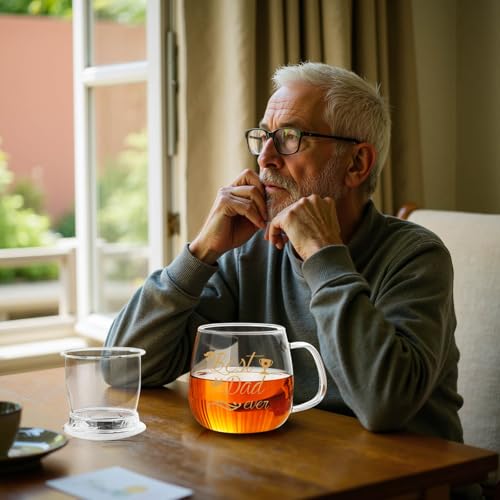DOPUDO 17.6oz Glass Tea Cup with 'Best Dad Ever' Design – Perfect Father’s Day Gift