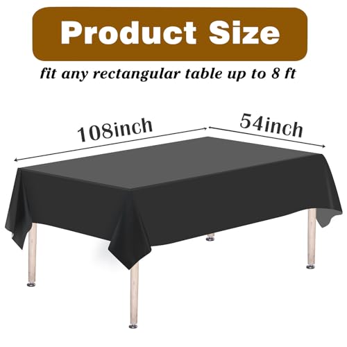 Black Disposable Plastic Tablecloths 2-Pack - 54 x 108" Rectangle Table Covers