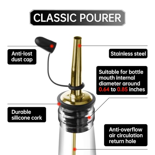 Gold Liquor Pour Spouts 4-Pack with Dust Caps, Speed & Control for Bottles