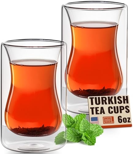 Eparé Double-Wall Turkish Tea Glasses Set of 2, 6 oz Borosilicate Insulated Cups
