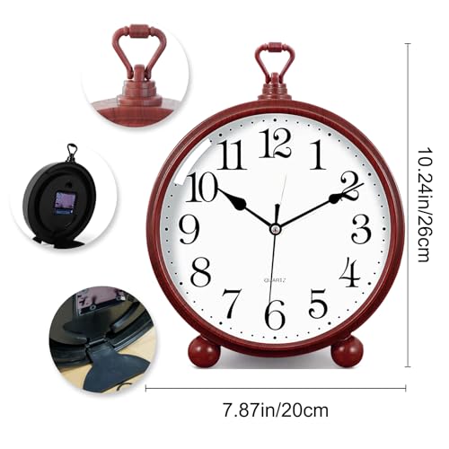 Vintage Mantel Clock - Silent Non-Ticking Battery Operated Desk Clock