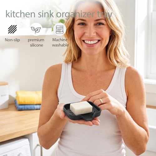 MicoYang Silicone Soap Dish with Drain Spout - Self-Draining Sink Organizer Tray