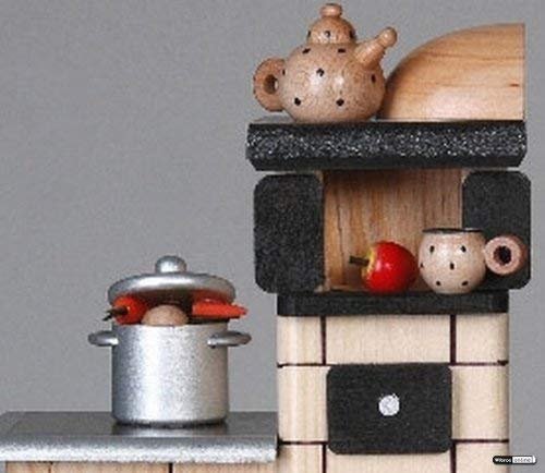 Wooden Smoking Figurine Tiled Stove Decor - 21 cm Natural Finish