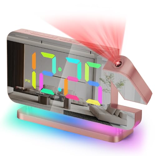 Digital Projection Alarm Clock with RGB Night Light and USB C Charging Port
