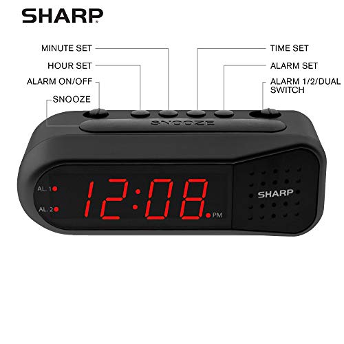 Digital Alarm Clock for Heavy Sleepers - Dual Alarm, Red LED, Battery Backup