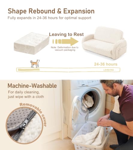2-in-1 Sherpa Fold-Out Kids Couch, Convertible Foam Sofa Chair, Beige
