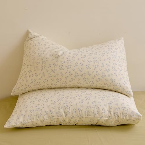Blue Floral Twin XL Duvet Cover Set, Soft Cotton Double Gauze Bedding