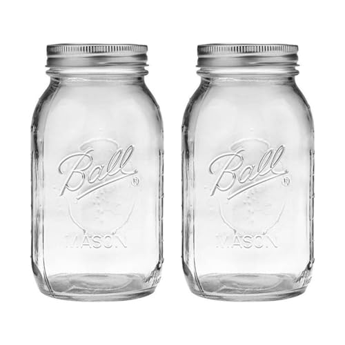 Clear Glass Regular Mouth Mason Jars with Lids & Bands - 32 oz (2 Pack)