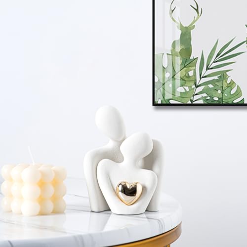 Mini Hugging Couple Ceramic Statue - Romantic Minimalist Home Decor