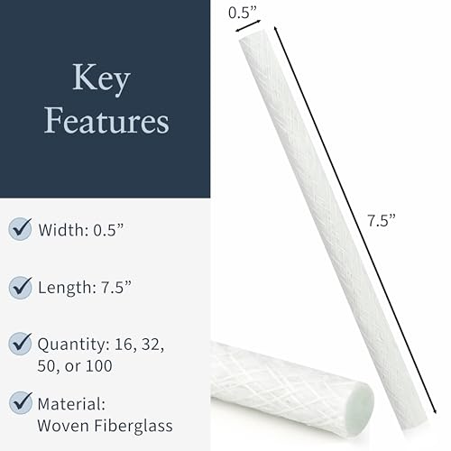 Fiberglass Tiki Torch Wicks - 1/2 x 7.5 Inch Replacement Wicks, Set of 16