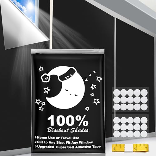 Portable Blackout Curtains (40" x 57") - 100% Blackout Shades with Hook & Loop Tabs