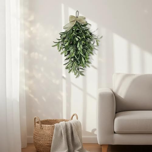 24-Inch Artificial Olive Branch Teardrop Swag for Front Door and Wall Decor