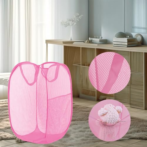 Collapsible Mesh Laundry Hamper - Foldable Pop Up Basket for Travel