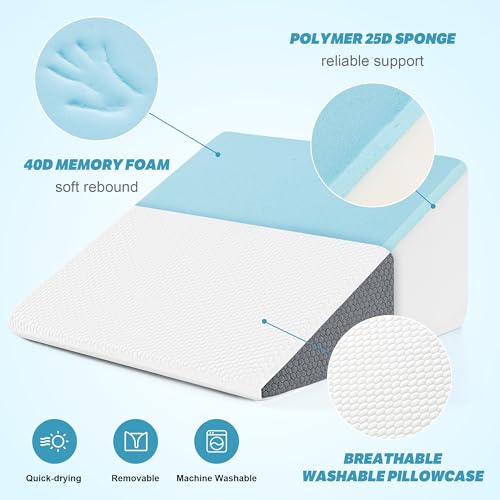 12-Inch Wedge Pillow for Sleeping - Memory Foam Triangular Support