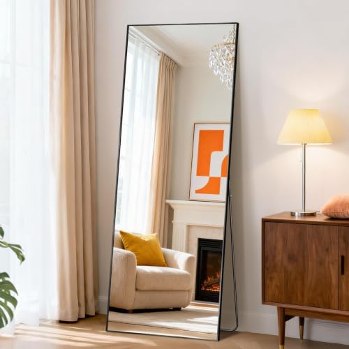 56"x15" Full Length Mirror - Thin Black Aluminum Frame for Wall & Floor