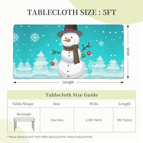 Fiokroo 60x30 Inch Xmas Snowman Xmas Tablecloth with Elastic Edge for Rectangular Tables