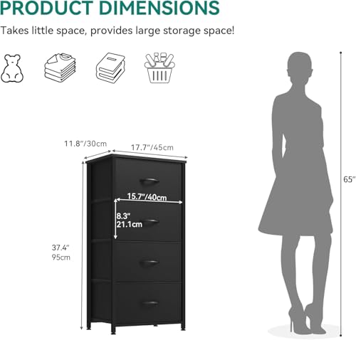 4-Drawer Fabric Storage Tower with Wooden Top and Steel Frame