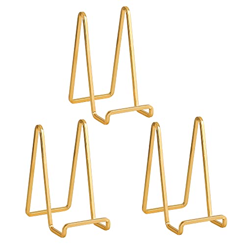 Gold Metal Plate Display Stand - 6 Inch Tabletop Easel Holder (3 Pack)