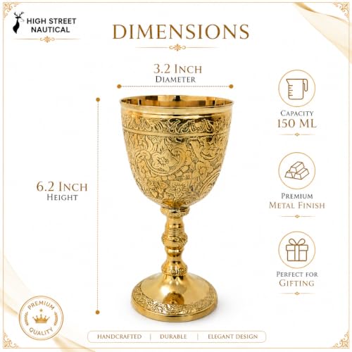Vintage Brass Wine Goblet, 150ml Ornate Renaissance Chalice Cup