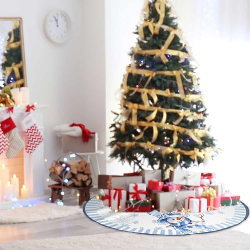 BULINGLY Christmas Tree Skirt 36in Blue Snowman Decorations for Christmas Tree - Holiday Decor
