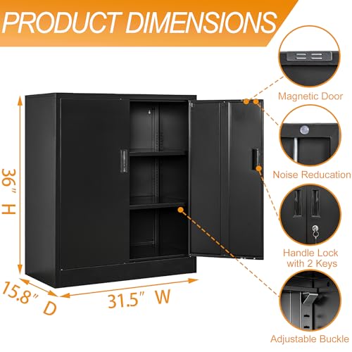 Metal Garage Storage Cabinet, 36-Inch Locking Utility Cabinet with Shelves