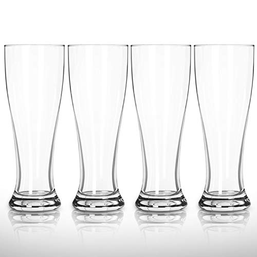 Nucleated Pilsner Beer Glasses - 16 oz Craft Beer Glass Set, 4 Pack