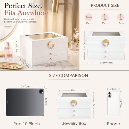 3-Tier Jewelry Box Organizer with Transparent Lid, Velvet Lined Storage Case
