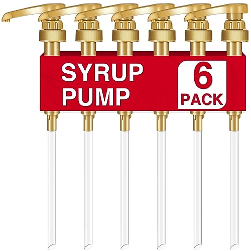 Gold Coffee Syrup Pump Dispensers, 6-Pack for 750ml 25.4 oz Bottles