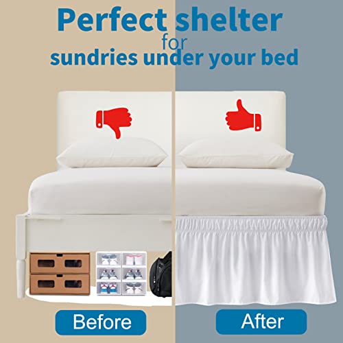 White Wrap Around Bed Skirt - Full Queen 18 Inch Drop Microfiber Dust Ruffle