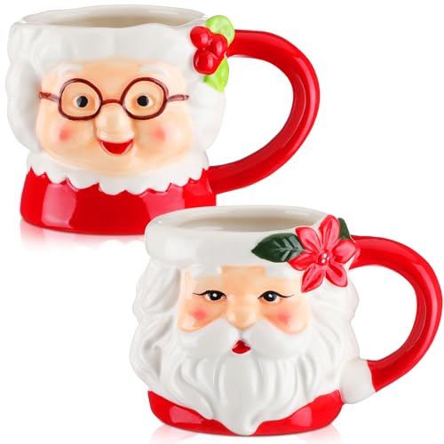 Willinglong 2 Pcs Santa Mugs – 10 oz Classic White Ceramic Christmas Cups (White, Pack of 2)