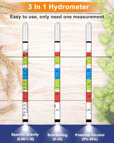 Triple Scale Hydrometer for Wine, Beer, Mead and Kombucha Brewing