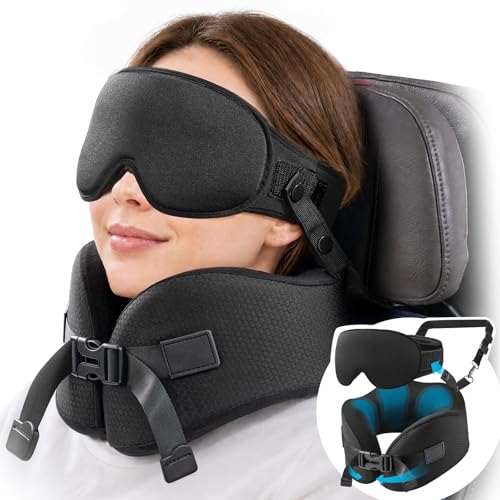 Travel Neck Pillow with 3D Sleep Mask for Long Flights