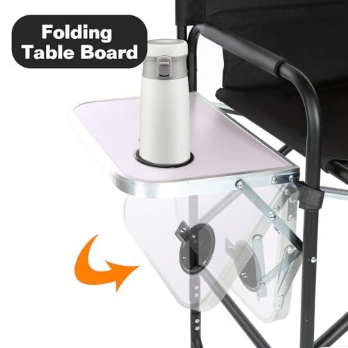 Portable Tall Director Chair, Foldable Makeup Chair with Side Table