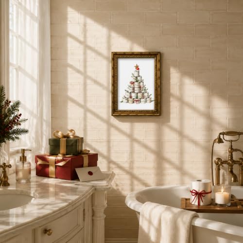 DZSUJR Vintage Gold Framed Christmas Wall Art - Toilet Paper Tree Poster 11"L x 9"W