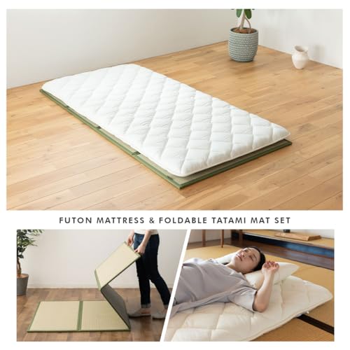 Japanese Futon Mattress and Tatami Mat Set - Twin Size Floor Sleeping Pad