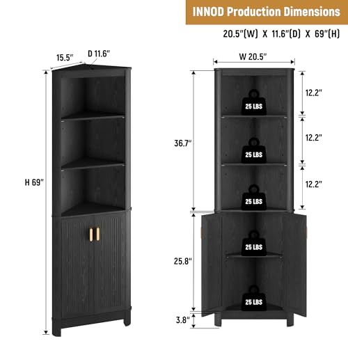 69-Inch Tall Corner Storage Cabinet with Fluted Doors and Shelves