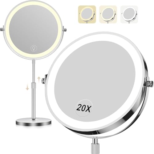 Dienmern Makeup Mirror, 1X/20X Rechargeable Vanity Mirror with Lights