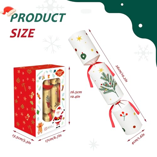 12-Pack Non-Snap Christmas Crackers with Hat Joke & Surprise Gifts - Holiday Party Favors