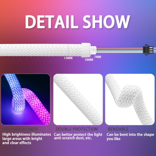 6.5ft WS2811 RGB LED Neon Rope Light, Bluetooth App Controlled Flexible Strip
