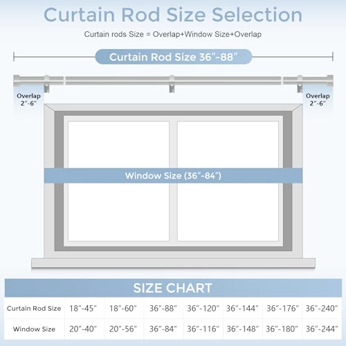 Heavy Duty Adjustable Curtain Rod, 1-Inch Diameter, 36 to 88 Inches, Antique Silver