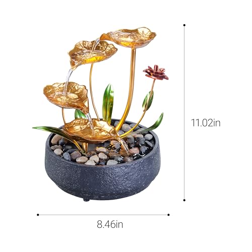 Metal Lotus Tabletop Water Fountain with Warm LED Light - Indoor Zen Decor