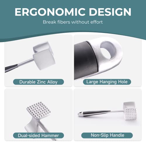 Dual-Sided Heavy-Duty Meat Tenderizer Mallet with Ergonomic Handle