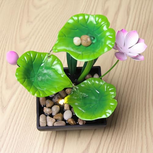 3-Tier Indoor Tabletop Water Fountain with Lotus Leaves & River Rocks