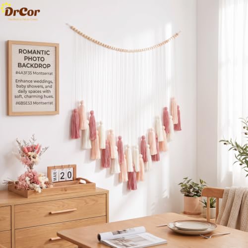 Blush Pink Tassel Garland, 33-Inch Handmade Cotton Boho Wall Hanging